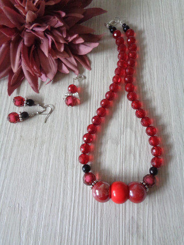 Schmuckset rot schwarz - schmuckset, unikat