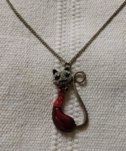 Halskette mit katze rot - katze, silber