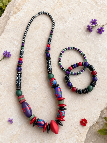 Statement schmuck set rot lila - schmuck,